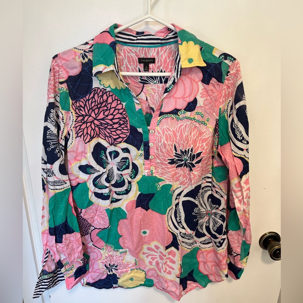 Talbots cotton floral blouse size medium